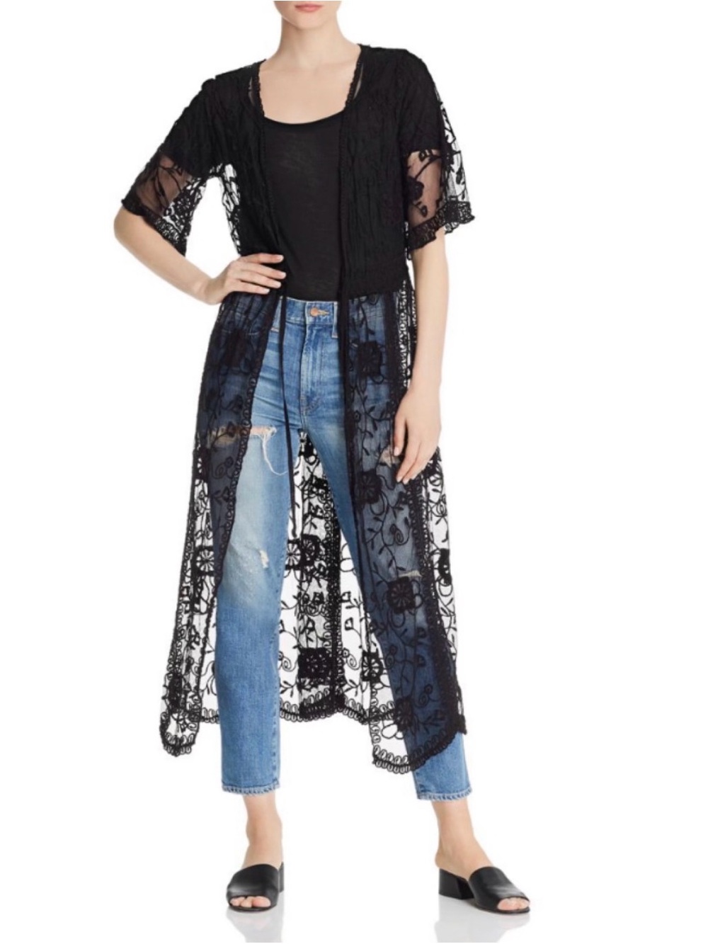 Embroidered Mesh Duster